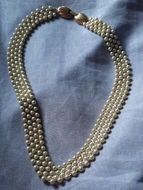 Vintage three row woven lattice mesh Pearl neclace